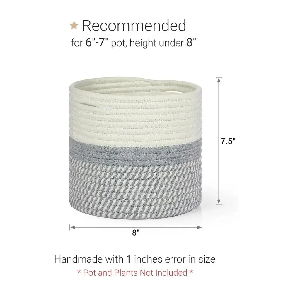 New Small Decorative Woven Rope Plant Basket Gray & White